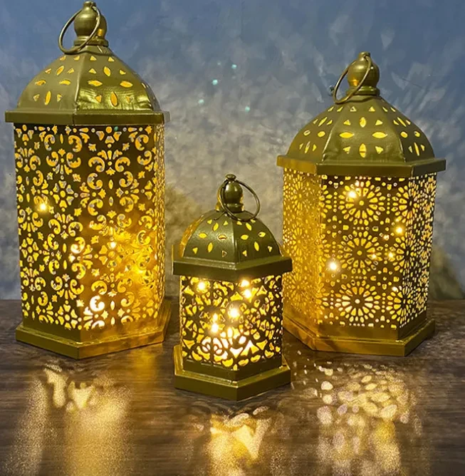 Home Decor Metal Lantern Eid Mubarak Night Led Ramadan Decoration Muslim Party Supplies Gift
