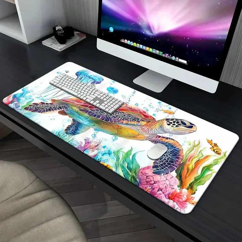 Large Vibrant Sea Turtle & Zebra Pattern Gaming Mouse Pad - Soft Rubber