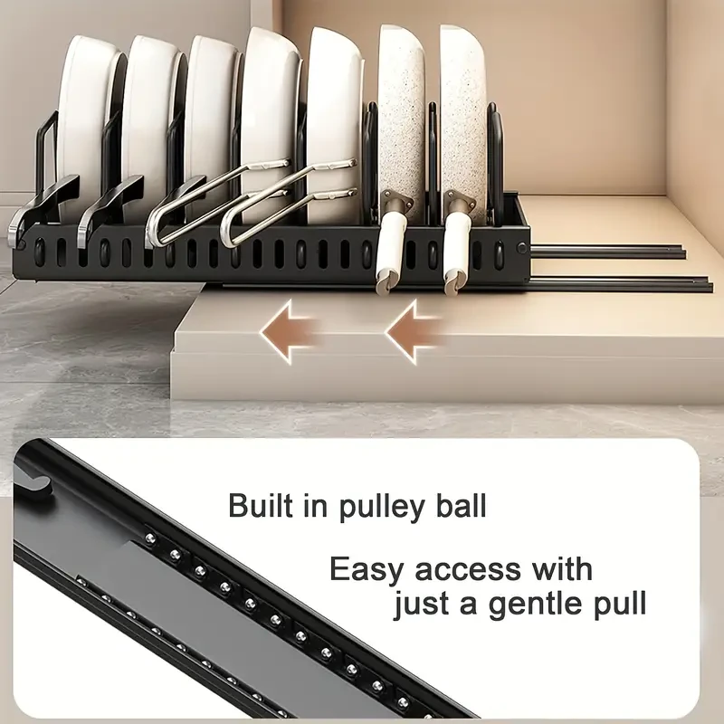 1pc Pull-Out Kitchen Pot and Pan Organizer Rack