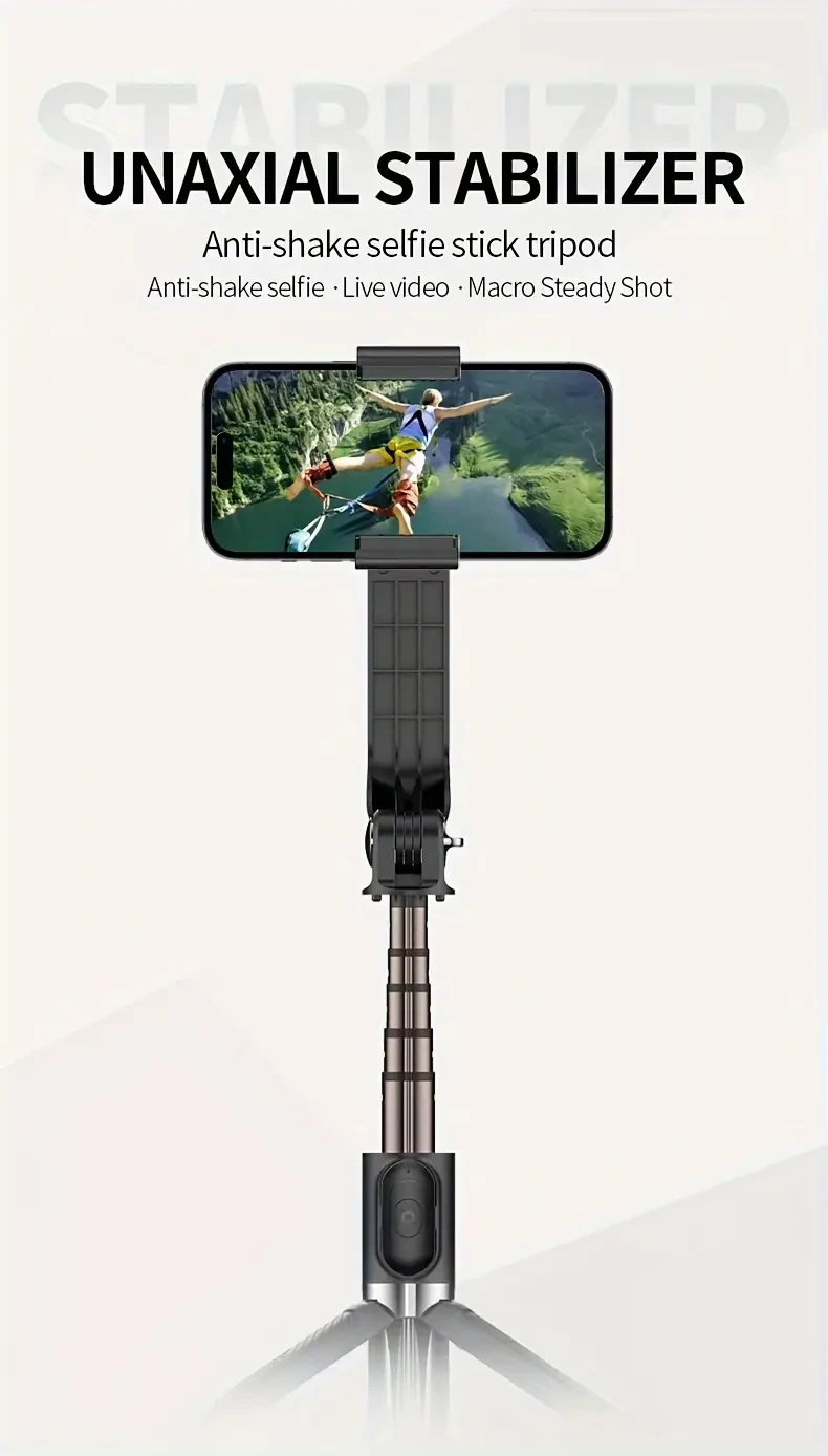 QAML Head Stabilizer Tripod, USB Charging, ABS Material, 270 Swivel Desktop Stand, Adjustable Smartphone Holder for Live Streaming, Photography, Travel - for iPhone and for SamSung Devices