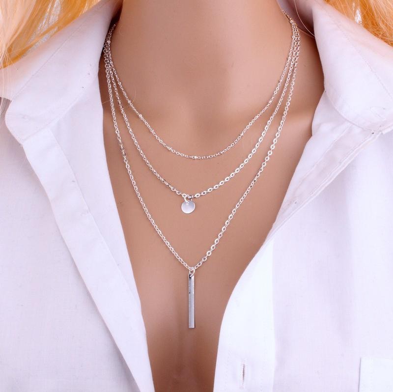 European and American Fashion Jewelry: Multi-layer Round Copper Bead Chain Sequin Metal Strip Necklace Elegant and Versatile