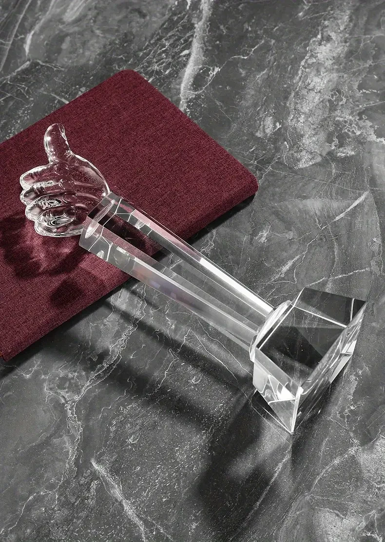 Crystal Glass Thumbs Up Trophy - Finger Sculpture Award for Sports, Classroom, Youngsters & Employee Appreciation, Party Gift