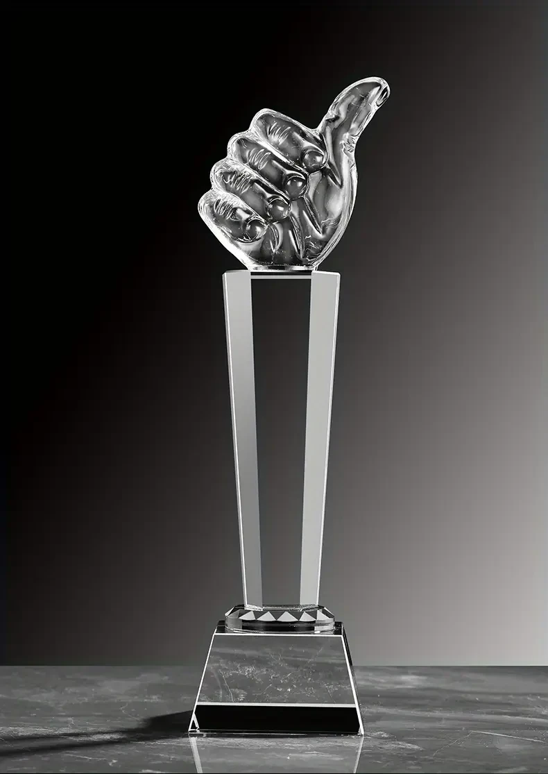 Crystal Glass Thumbs Up Trophy - Finger Sculpture Award for Sports, Classroom, Youngsters & Employee Appreciation, Party Gift