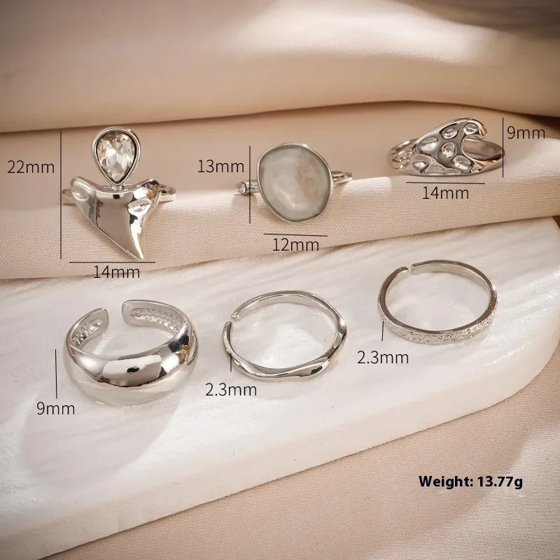 Japanese And Korean Style Electroplating Adjustable Ring Six-piece Set