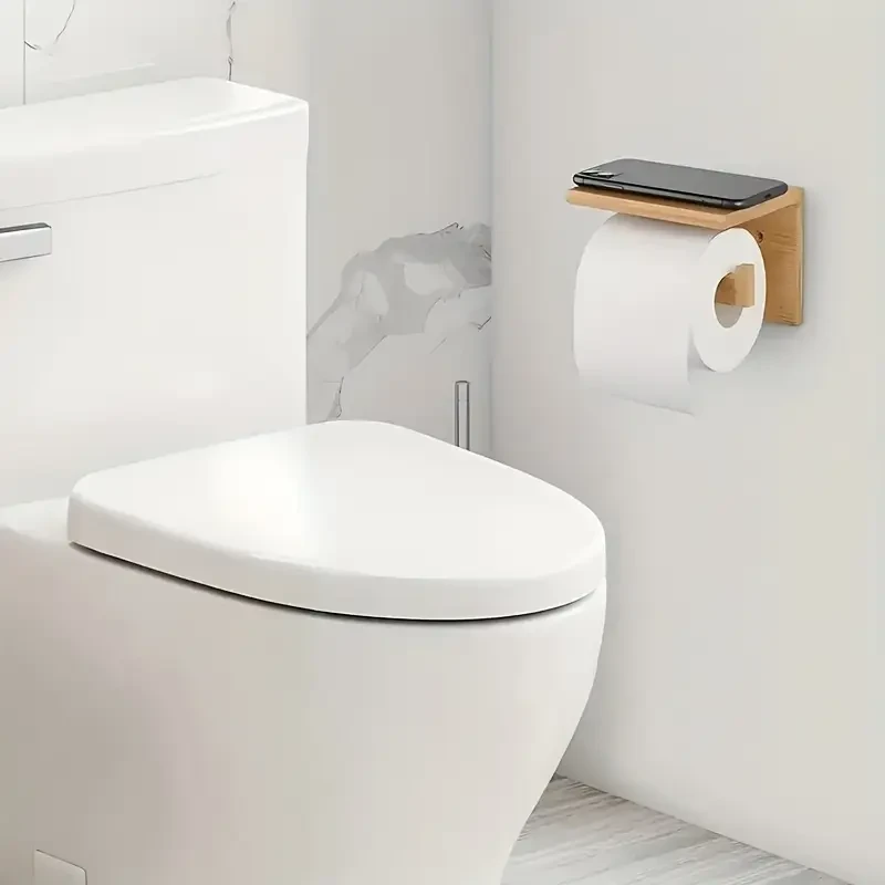 Rustic Wooden Toilet Paper Holder with Shelf