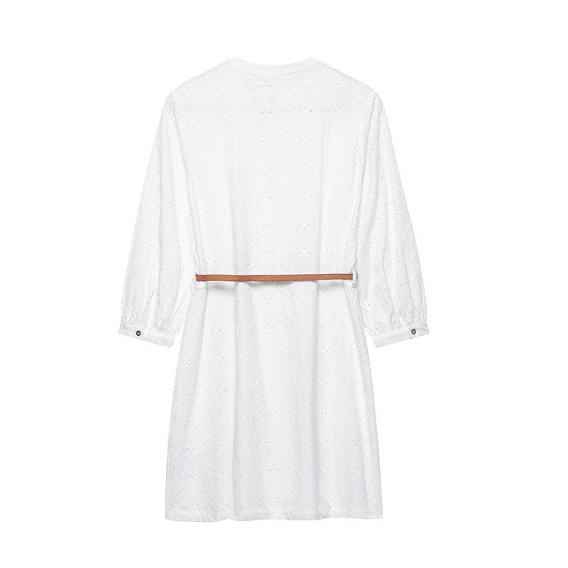 Solid Color Hollow Embroidery Mini Dress