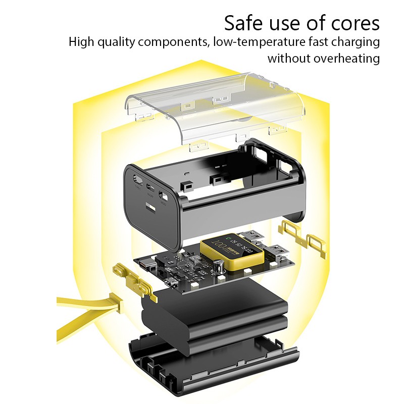 3*18650 Battery Charger Case - DIY Power Bank Box with Fast Charge, Double USB Output, and LED Night Light