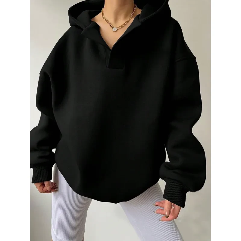 Women's Solid Color Hoodies Long Sleeve Hooded Solid Color Loose Sweater