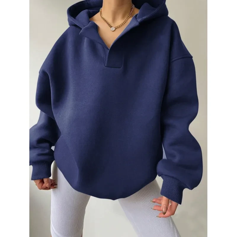 Women's Solid Color Hoodies Long Sleeve Hooded Solid Color Loose Sweater