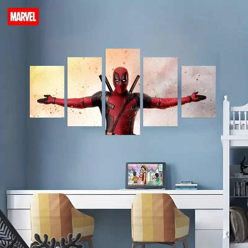 5pcs Marvel Deadpool Canvas Art Set - Frameless Cartoon Wall Decor