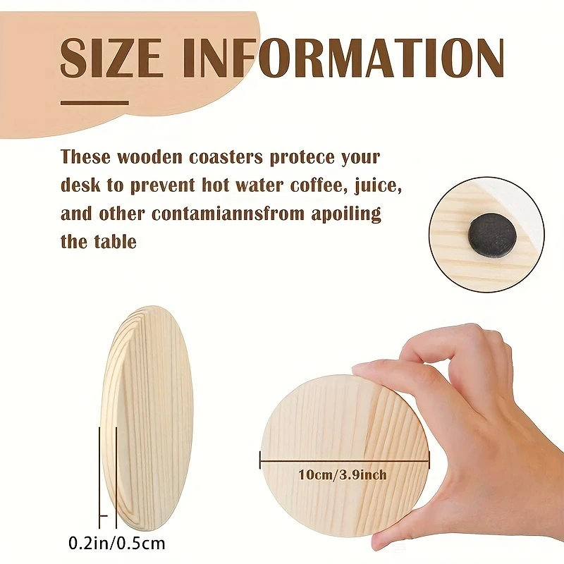 42pcs 10.16 cm Round Blank Wooden Coasters with Non-Slip Silicon Dots