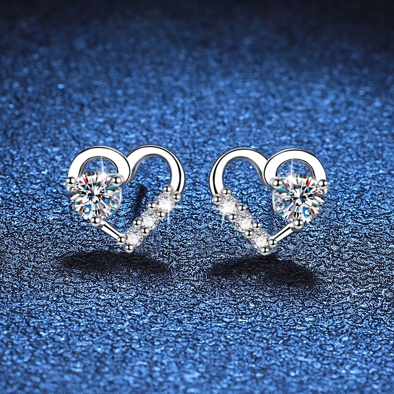 925 Silver 0.3 Carat Round Moissanite Love Heart Earrings for Couples  Perfect for Daily Wear, Proposals, Parties, Weddings, and Gifts for Special Occasions