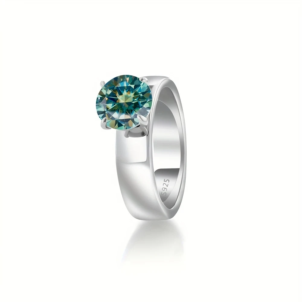 Elegant 925 Silver Women's Engagement Ring with 2ct Colorless Moissanite - Rhodium-Plated Band, Perfect for Weddings, Anniversaries, and Special Occasions