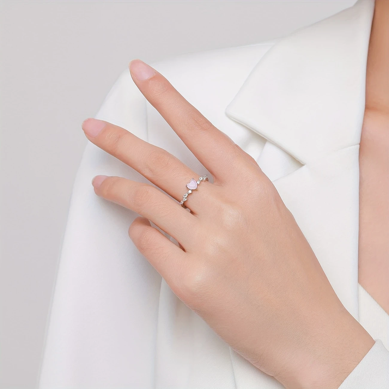 925 Sterling Silver Elegant Pink Crystal Heart Ring for Women - Romantic Birthday Gift, Fine Jewelry Accessory