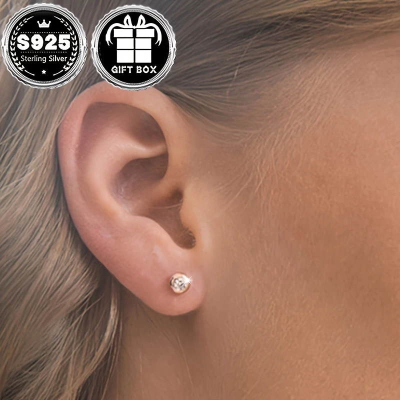 Womens Fashion Earrings, Classic Simple Bubble Design Ear Bone Studs, 925 Silver, 0.5g, Gift Box Packaging Perfect for Daily Wear, Christmas Parties, and Banquets