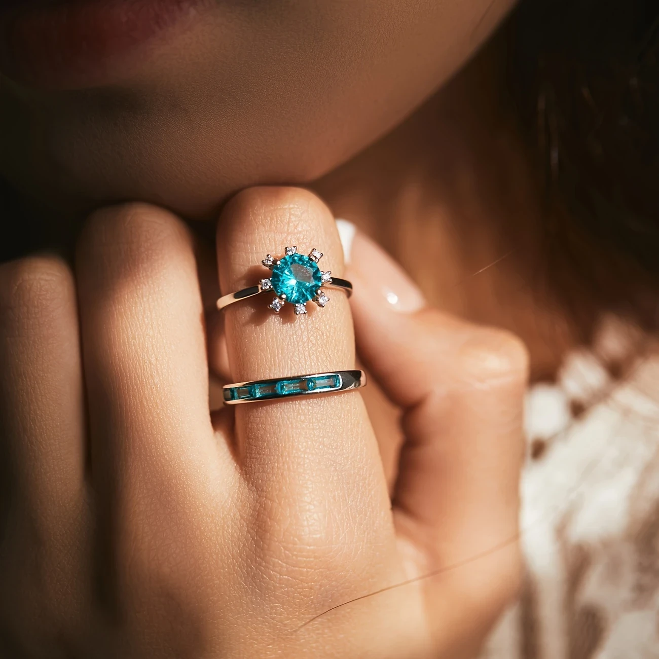 MODIAN S925 Sterling Silver Pariba Blue H-Shape Inlay Ring - Perfect for Parties and Holidays