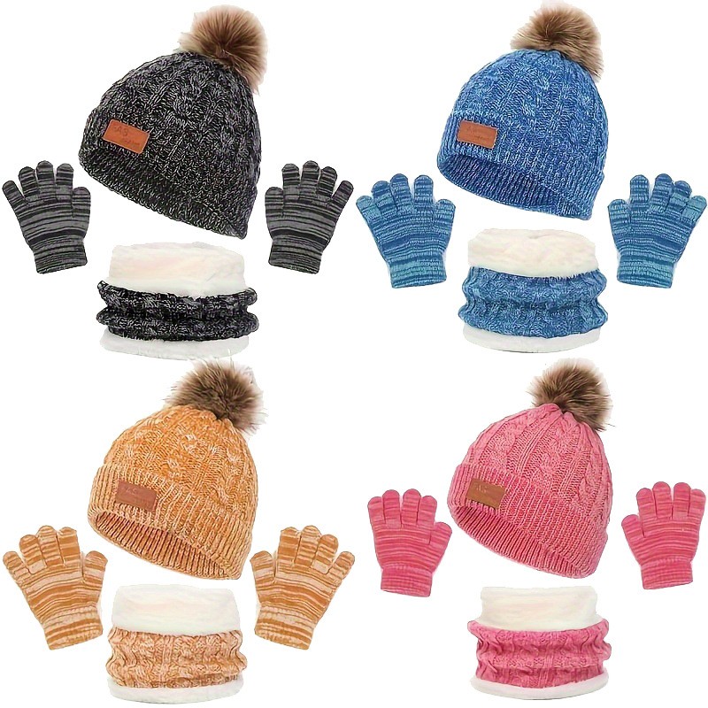 New Children's Boys And Girls Single Ball Double Ball Knitted Hat Scarf Gloves Three-piece Set
