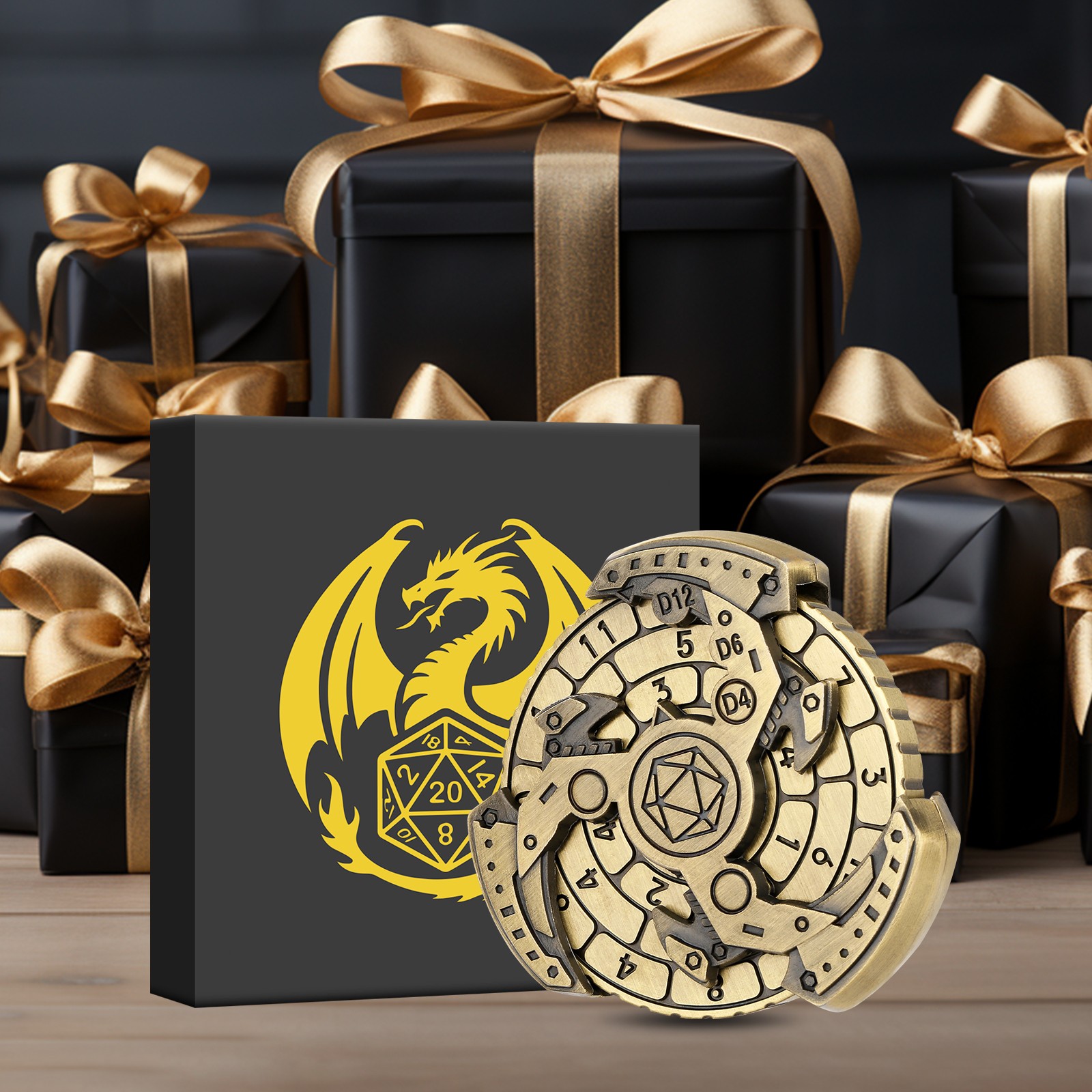 Wind And Fire Wheel DND Dice Wheel Gift Box Set, Fingertip Gyro Retro Compass Table Role Playing Game Dice, Parent Child Game, Toy Accessories Gift, Multiplayer Role Playing Board Game Accessories