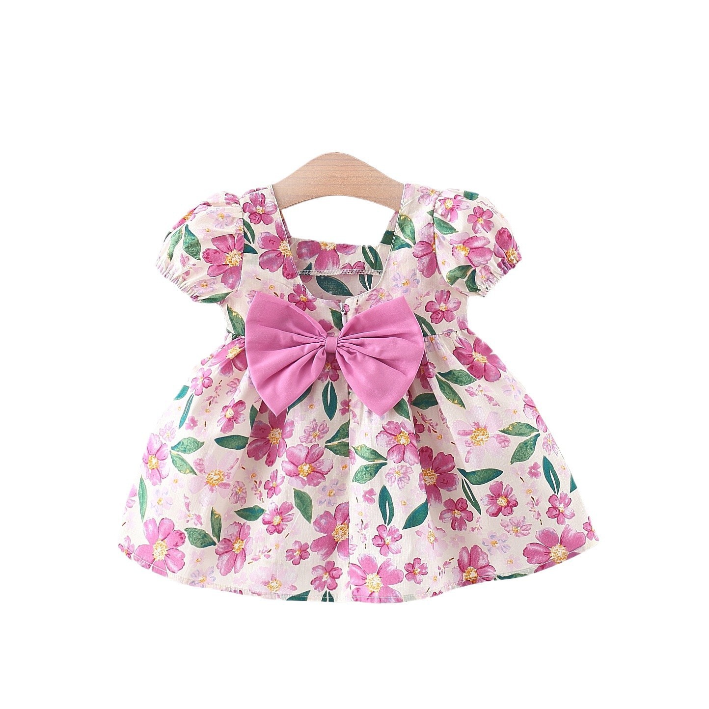 Girl's Fashionable Flower Short Sleeve Dress