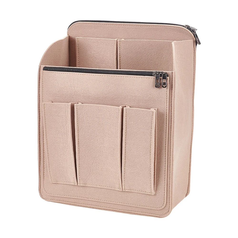 Beige Felt Backpack Organizer Insert with Multiple Pockets
