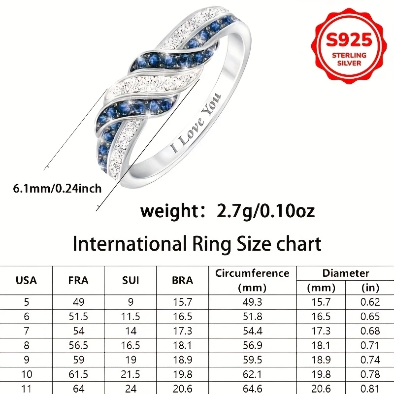 Elegant Twisted Infinity Love Ring for Women  925 Sterling Silvery with Sparkling Blue Cubic Zirconia