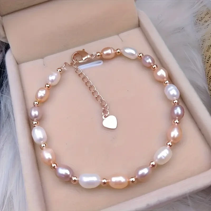 Womens Elegant Minimalist Freshwater Pearls Bracelet  Fashionable Irregular Baroque Bead Design, Unplated Jewelry Gift for Daily Wear and Special Occasions