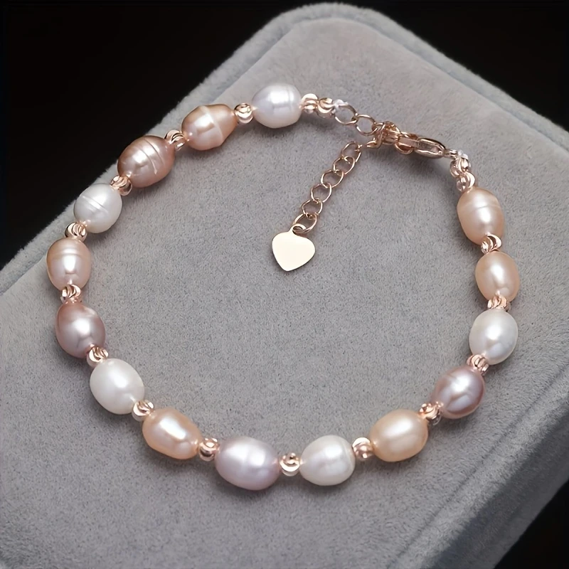 Womens Elegant Minimalist Freshwater Pearls Bracelet  Fashionable Irregular Baroque Bead Design, Unplated Jewelry Gift for Daily Wear and Special Occasions