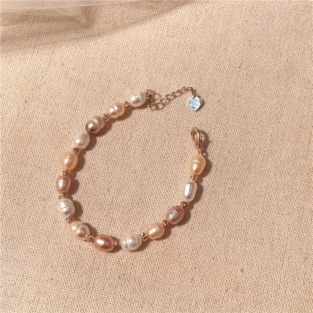 Womens Elegant Minimalist Freshwater Pearls Bracelet  Fashionable Irregular Baroque Bead Design, Unplated Jewelry Gift for Daily Wear and Special Occasions