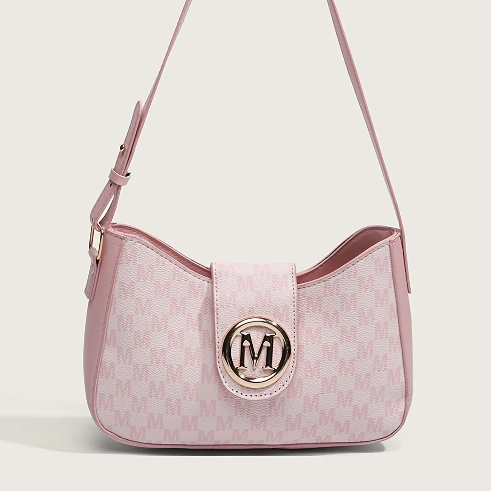 Chic M-Print Womens Crossbody Bag  Sleek Black with Golden-Tone Clasp, Zipper Closure & Polyester Lining