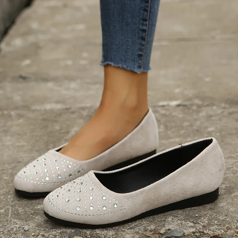 Fashion Flats Shoes With Rhinestones Casual Round Toe Loafers For Women