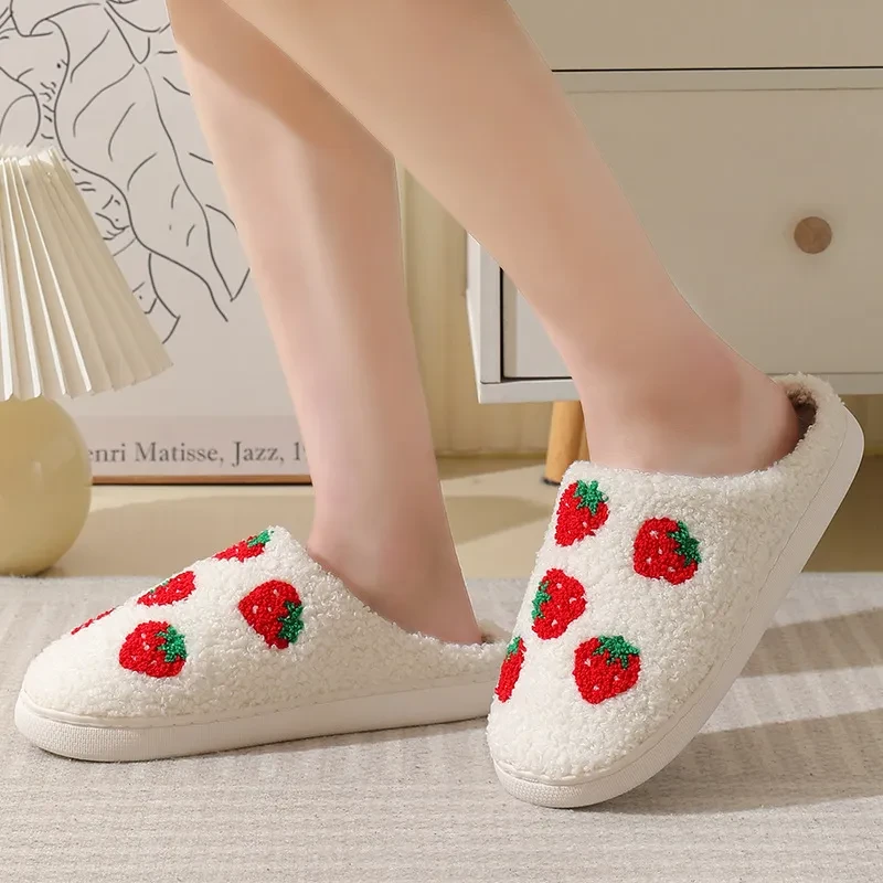 Comfortable Home Cute Cartoon Strawberry Winter Cotton Slippers