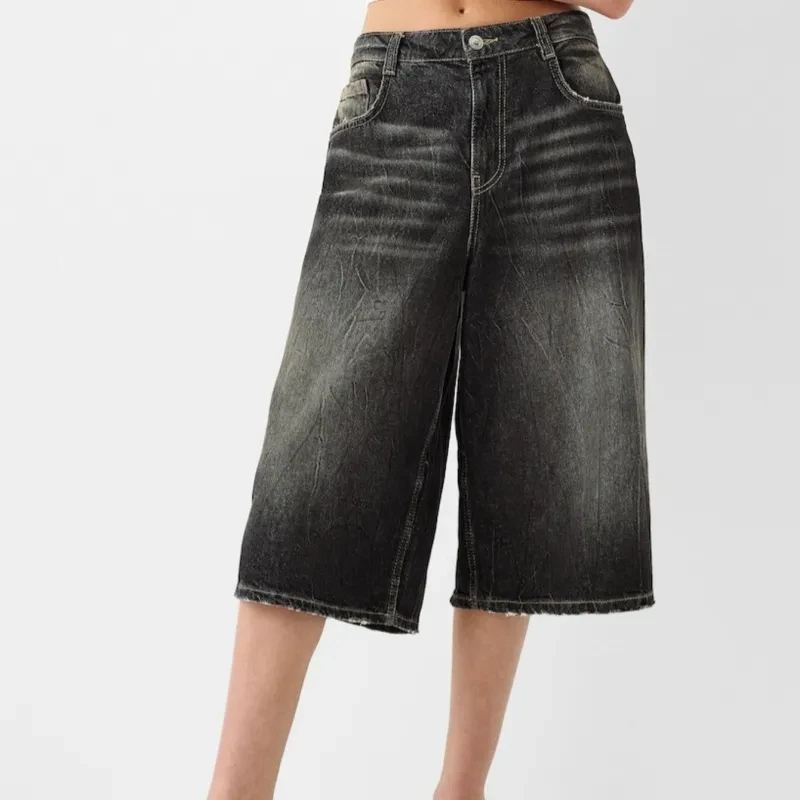 Low Waist Loose Denim Cropped Pants