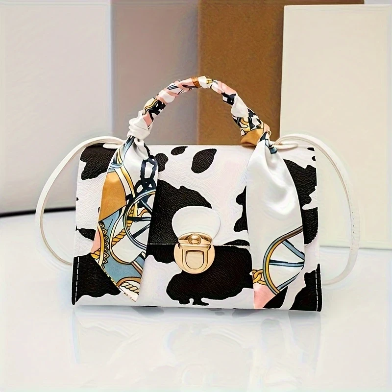 Stylish Womens Bull Print Crossbody Bag with Adjustable Scarf Handle  The Perfect Blend of Fashion and Functionality