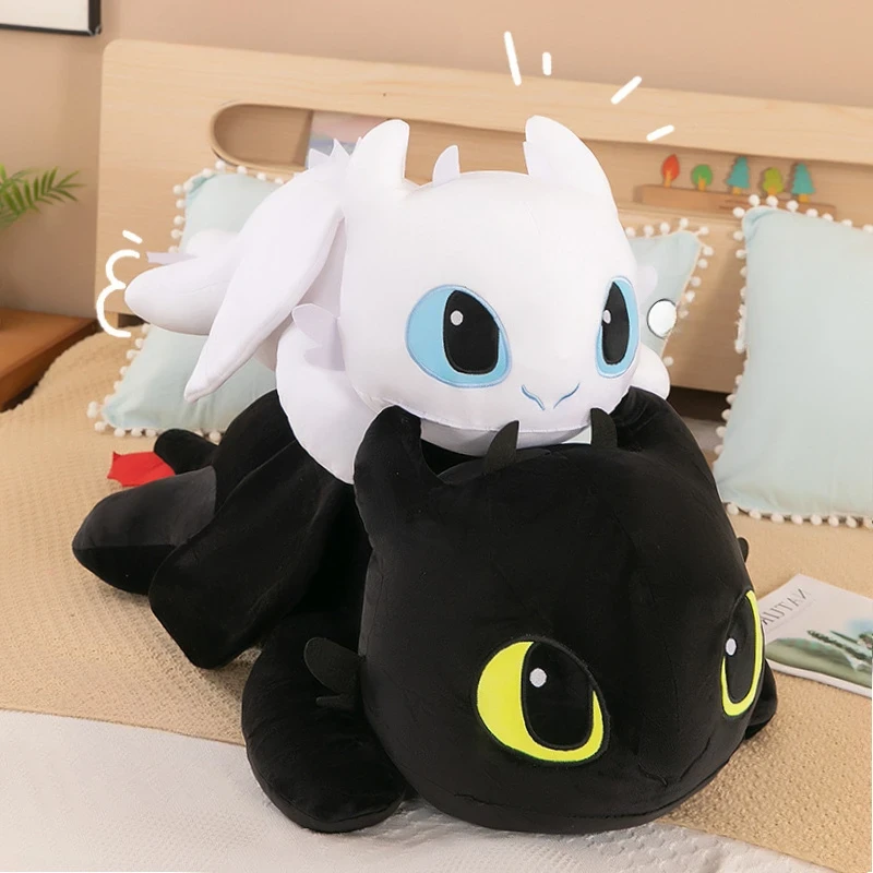Adorable Dragon Plush Toy  Large White & Black Soft Stuffed Animal with Big Eyes