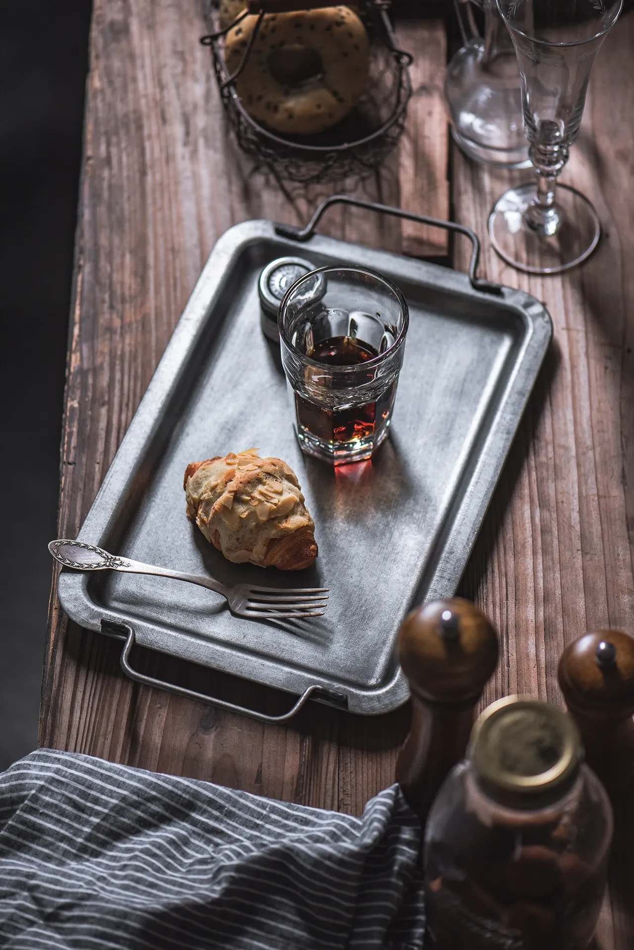 Old Fashioned Silver Gray Iron Handle Tray