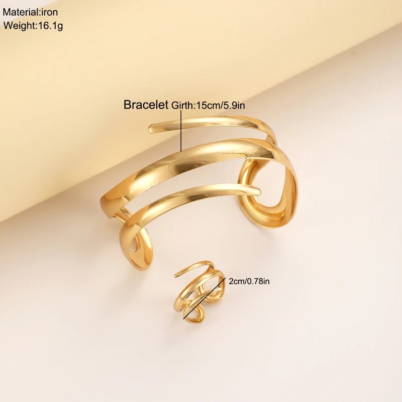 European and American Thick Bracelet and Ring Jewelry Set for Women