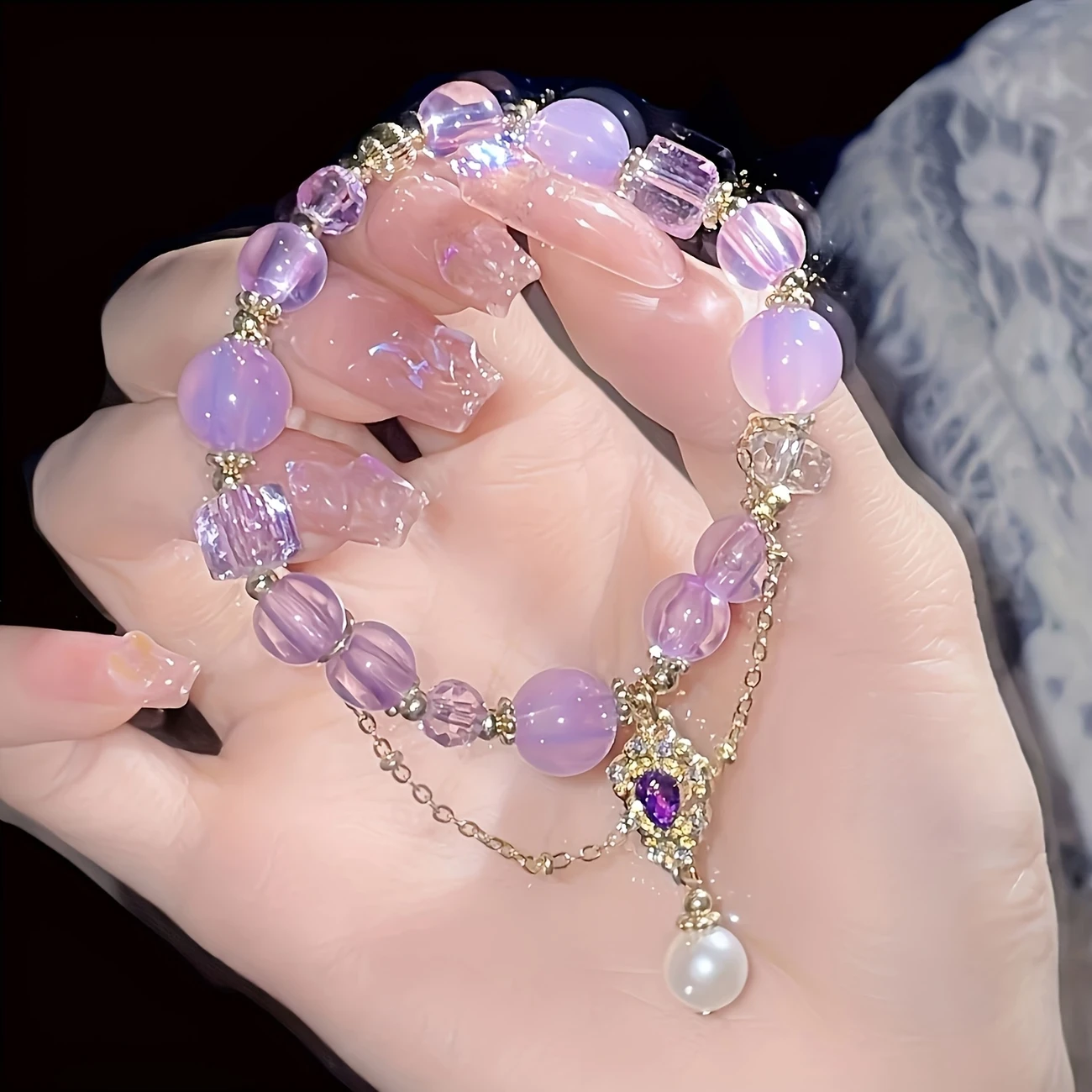1pc Elegant Purple Glass Wrist Accessory Chic Two-Tone Bracelet Design | Perfect Gift for Best Friends NZ