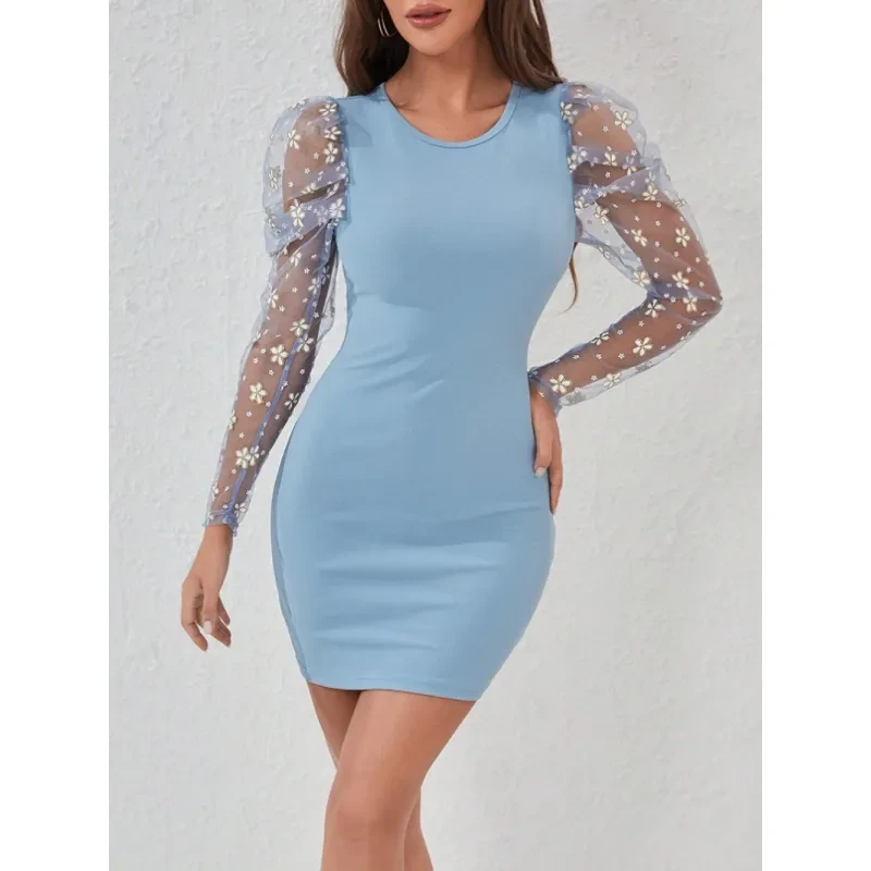 Women's Mesh Stitching Petal Sleeve Dress