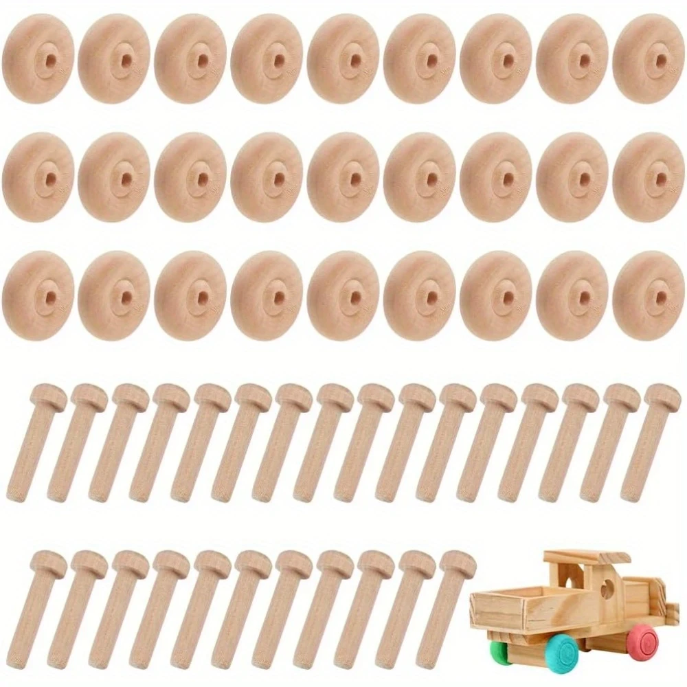 Wooden Toy Wheels with Rubber Tread