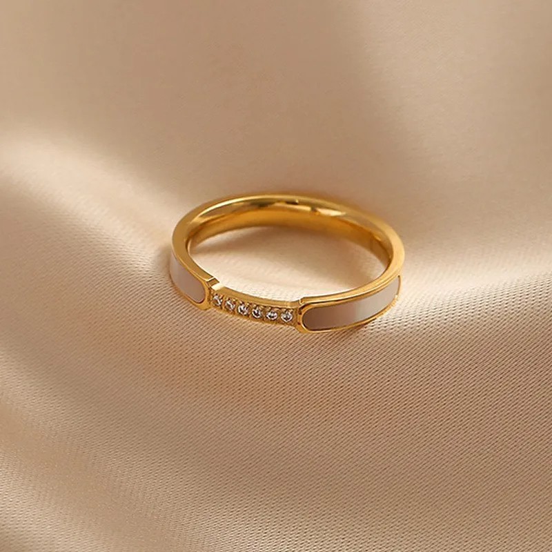ANENJERY 316L Stainless Steel Zircon Shell Ring for Women