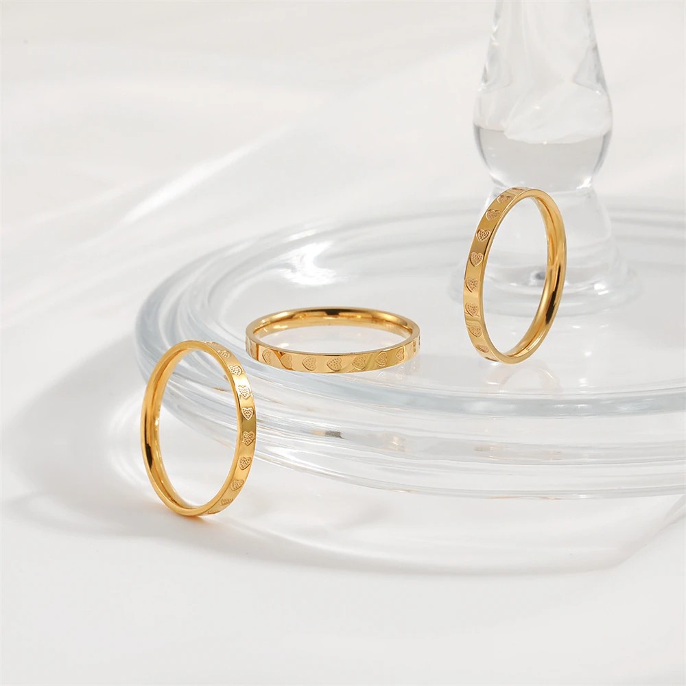 Golden Stainless Steel 2mm Heart Rings for Women