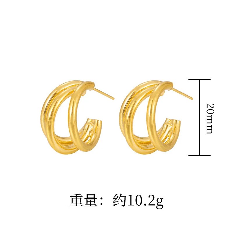 Luxury 24K 9999 Pure Gold C-Shaped Earrings for Women