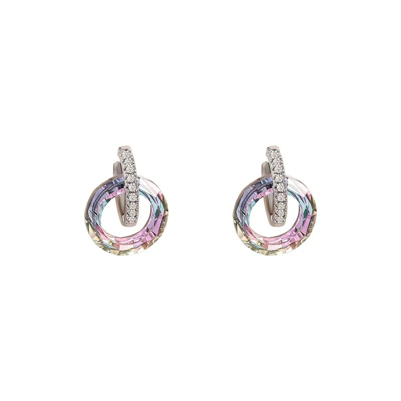 Fashion Design Artificial Fantasy Crystal Circle Ring Buckle Pendant Earrings for Women
