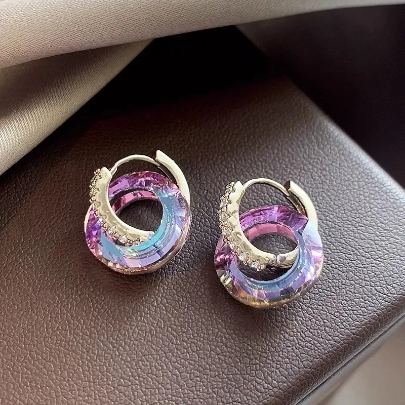 Fashion Design Artificial Fantasy Crystal Circle Ring Buckle Pendant Earrings for Women