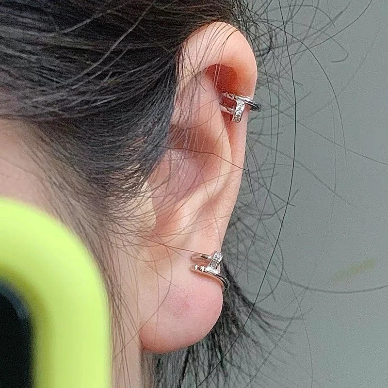 Luxury Cubic Zircon Sparkling Nail Hoop Earrings for Women