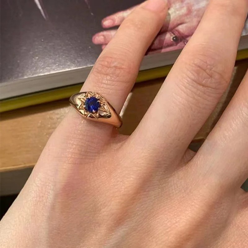Foxanry Gold Color Blue Zircon Star Tail Rings