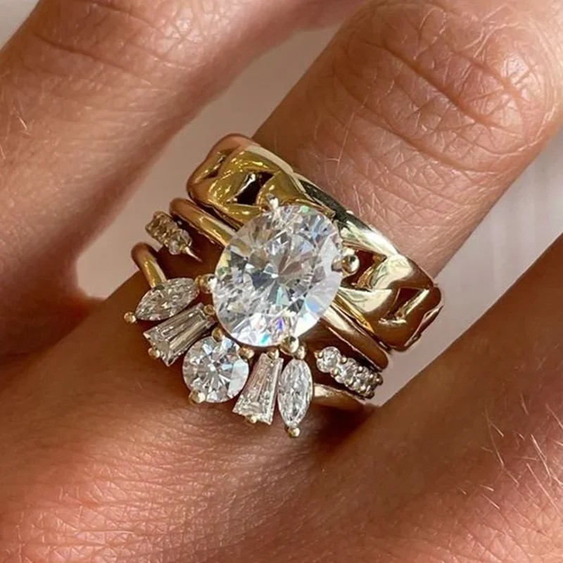 ORZTOON Fashion Geometric Gold Color Personal Shiny Zircon Exquisite Rings