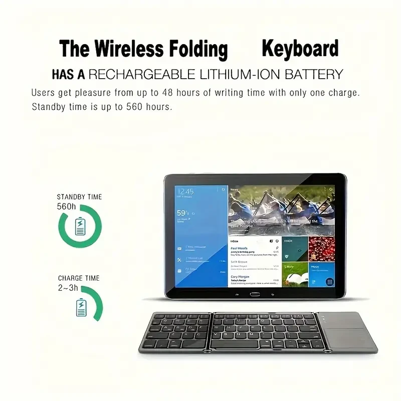 B033 Wireless Three Fold Keyboard For Computer Office Mute Ultra-thin Portable Keyboard