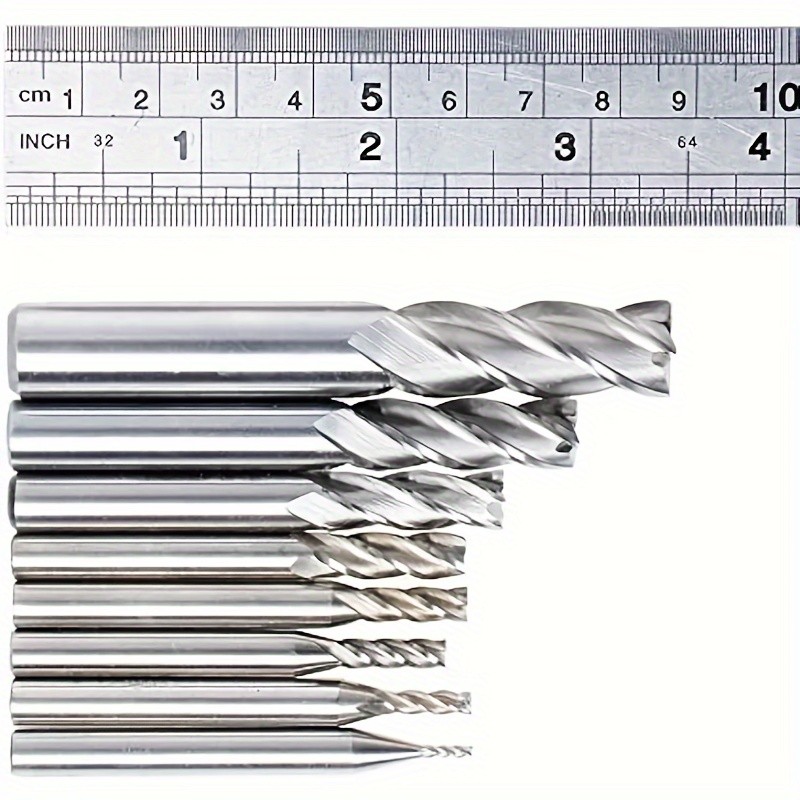 8pcs HSS Straight End Mill Set 4 Flutes, 1/16" to 1/2" Precise Milling Cutter Bits For Metal, Wood Plastic Durable Versatile