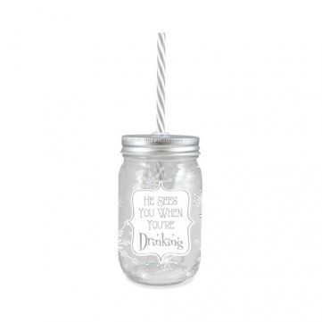 **HE SEES YOU MASON JAR WITH STRAW
